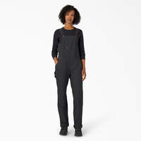 Women's Straight Fit Duck Double Front Bib Overalls - Rinsed Black (RBK)