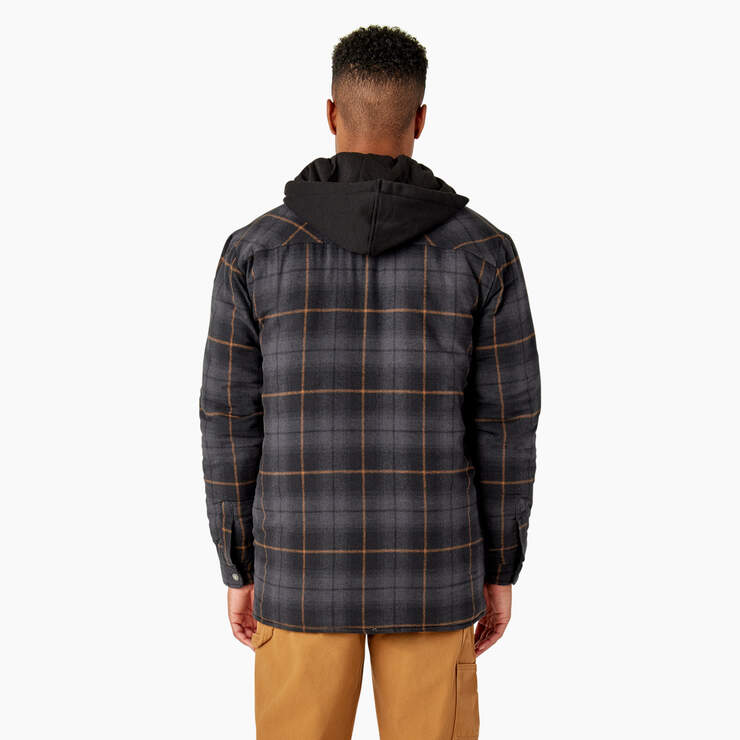 Water Repellent Flannel Hooded Shirt Jacket - Black/Charcoal Ombre Plaid (C1D) image number 2