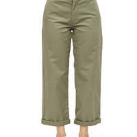 Dickies Girl Juniors' Roll Hem 26" High Rise Work Cropped Pants - Olive Green (OLI)