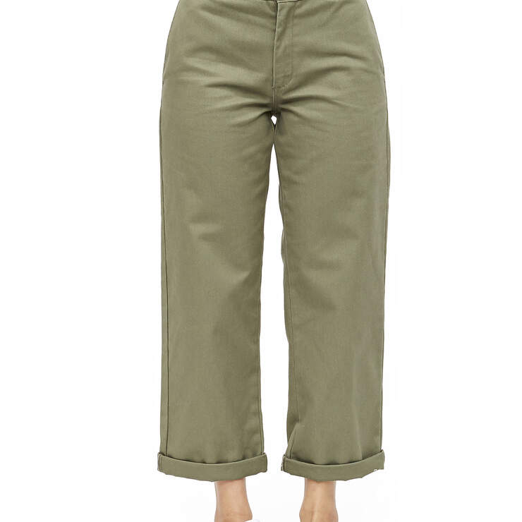 Dickies Girl Juniors' Roll Hem 26" High Rise Work Cropped Pants - Olive Green (OLI) image number 1
