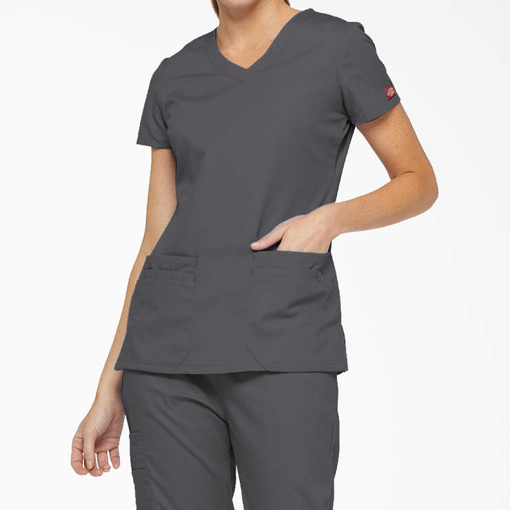 Women's EDS Signature V-Neck Scrub Top with Pen Slot - Pewter Gray (PEW) image number 1