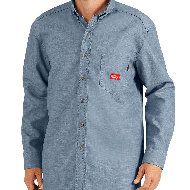 Flame-Resistant Long Sleeve Chambray Shirt - Blue Chambray (BU) image number 1