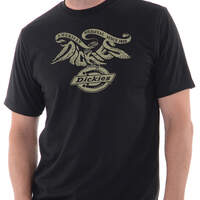 Feather Letters Graphic Short Sleeve T-Shirt - Black (BK)