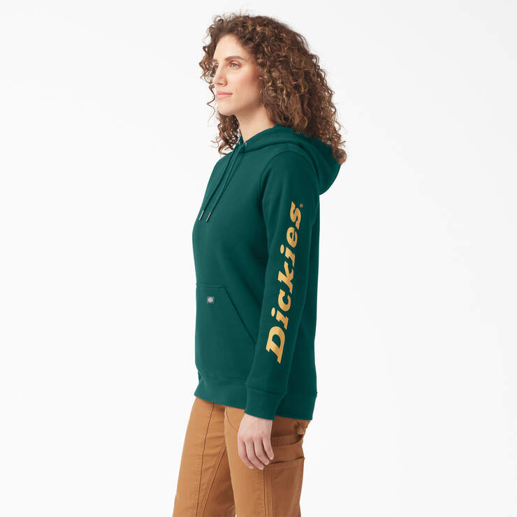 Women's Water Repellent Sleeve Logo Hoodie - Forest Green (FT) image number 3