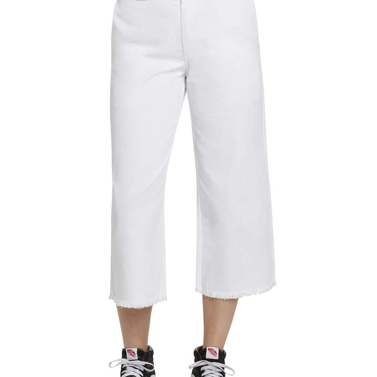 Dickies Girl Juniors' Freyed Hem 23" High Rise Work Cropped Pants - White (WHT) image number 1