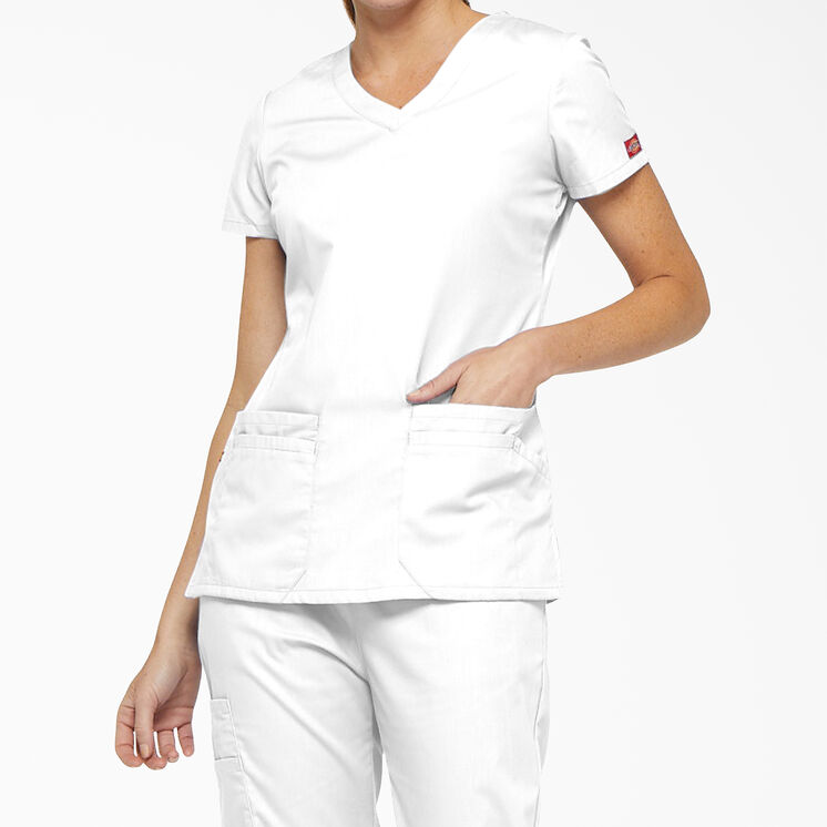 Women&#39;s EDS Signature V-Neck Scrub Top with Pen Slot - White &#40;DWH&#41;
