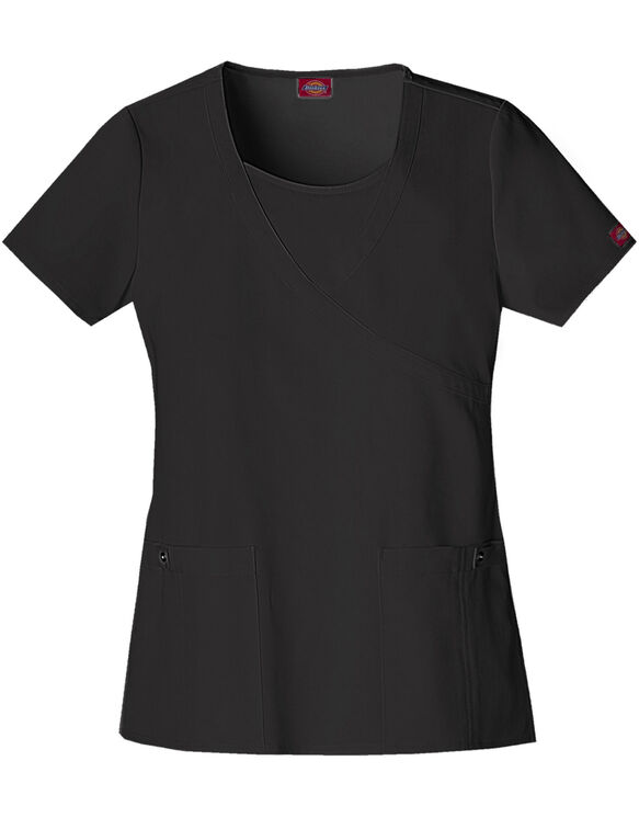 Women's Xtreme Stretch Mock Wrap Scrub Top - Black (BLK)