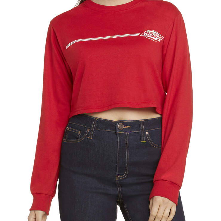Dickies Girl Juniors' Vintage Stamp Cropped T-Shirt - Red (RD) image number 1