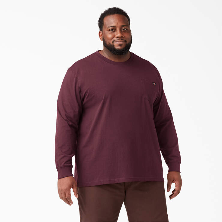Heavyweight Long Sleeve Pocket T-Shirt - Burgundy (BY) image number 4