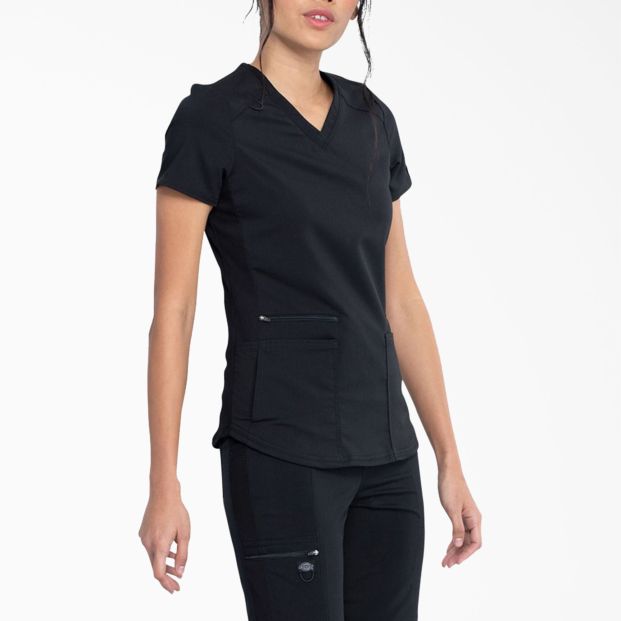DK732 Dickies Women's Short Sleeve Contemporary Fit V-Neck Pocket Scrub Top 