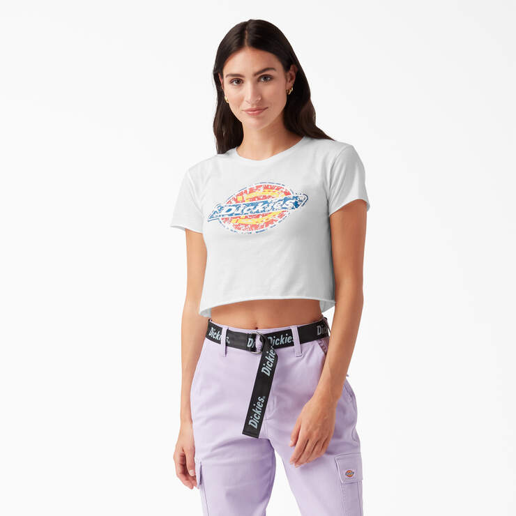 Women's Distressed Logo Cropped T-Shirt - White (WH) image number 1