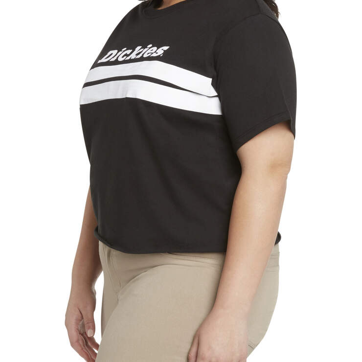 Dickies Girl Juniors' Plus Chest Striped Cropped T-Shirt - Black/White (BKW) image number 3