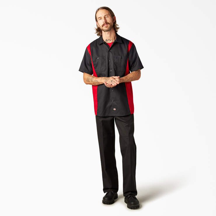Two-Tone Short Sleeve Work Shirt - Black Red Tone (BKER) image number 5