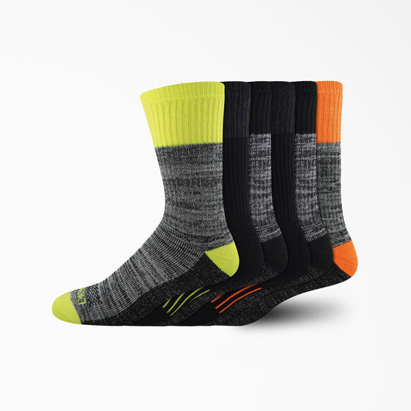 Moisture Control Crew Work Socks, Size 6-12, 6-Pack - ANSI Yellow &#40;AY&#41;