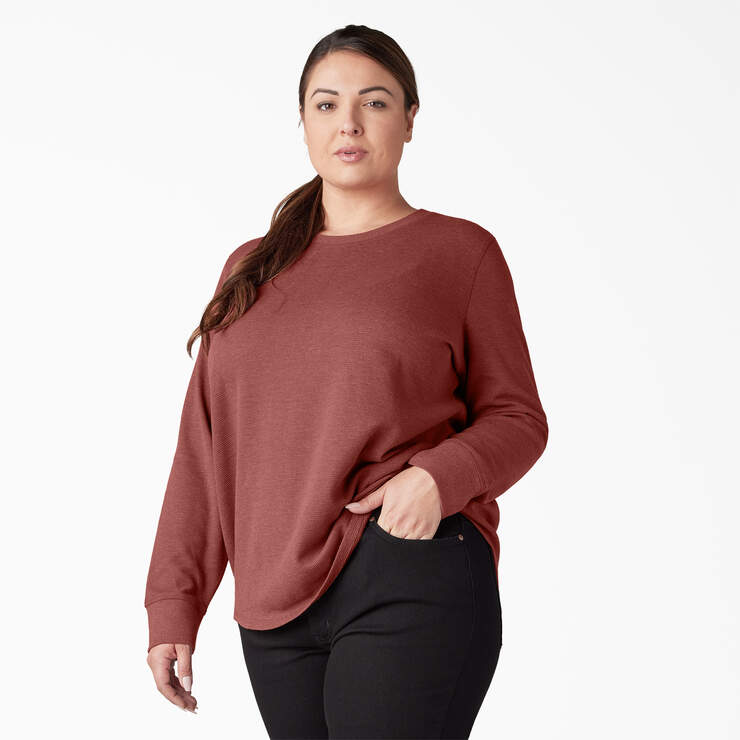 Women's Plus Long Sleeve Thermal Shirt - Fired Brick Single Dye (FBD) image number 3