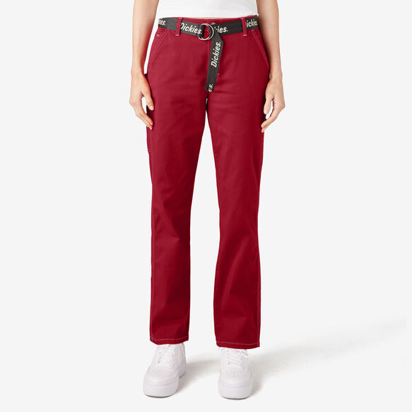 Women&#39;s High Waisted Carpenter Pants - English Red &#40;ER&#41;