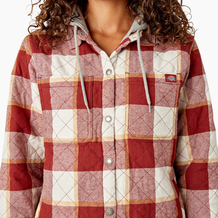 Women’s Flannel Hooded Shirt Jacket - Fired Brick Campside Plaid (A2E) image number 7