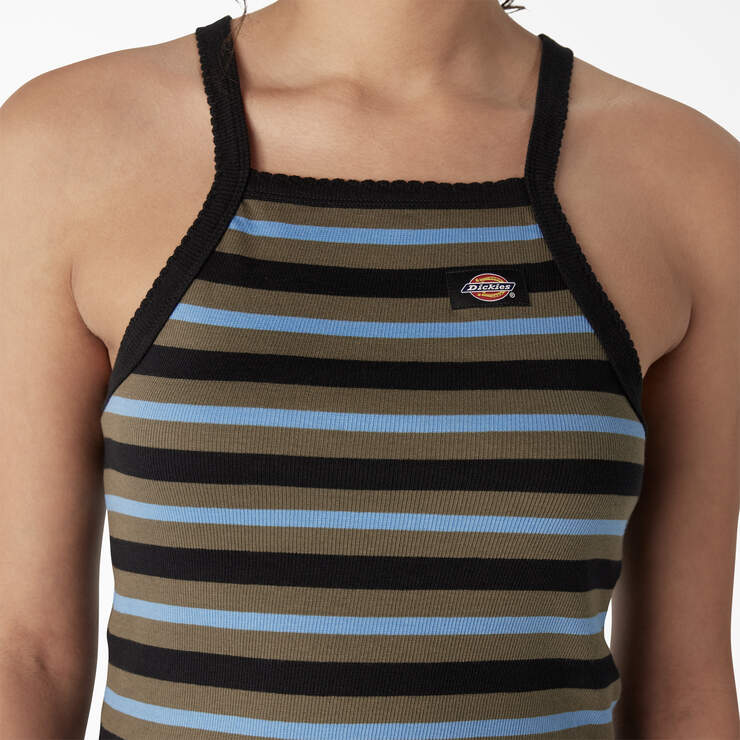 Women's Rib Knit Cropped Tank Top - Black Summer Fair Stripe (CUS) image number 5