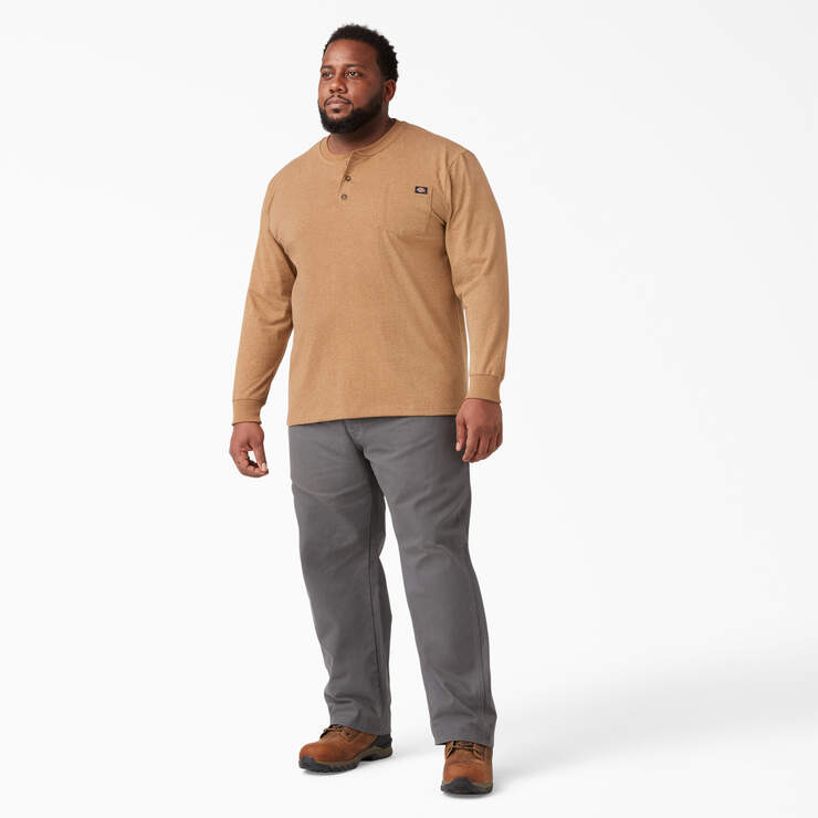 Heavyweight Heathered Long Sleeve Henley T-Shirt - Brown Duck Heather (BDH) image number 7