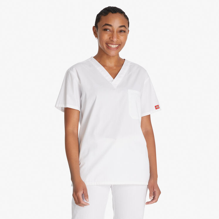 Unisex EDS Signature V-Neck Scrub Top - White (DWH)