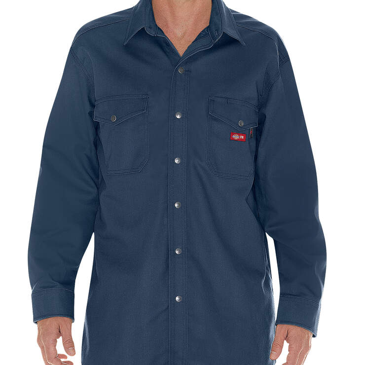 Flame-Resistant Long Sleeve Twill Snap Front Shirt - Navy Blue (NV) image number 1