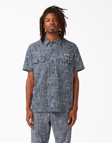 Twill Button Up Short Sleeve Work Shirt - Rinsed Navy Crosshatch &#40;R2A&#41;