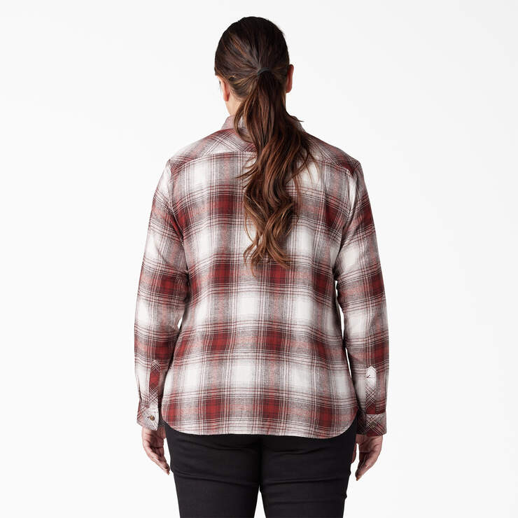 Women's Plus Long Sleeve Plaid Flannel Shirt - Fired Brick Ombre Plaid (C1X) image number 2