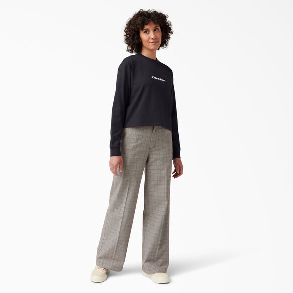 Women&#39;s Script Logo Long Sleeve Cropped T-Shirt - Black &#40;KBK&#41;