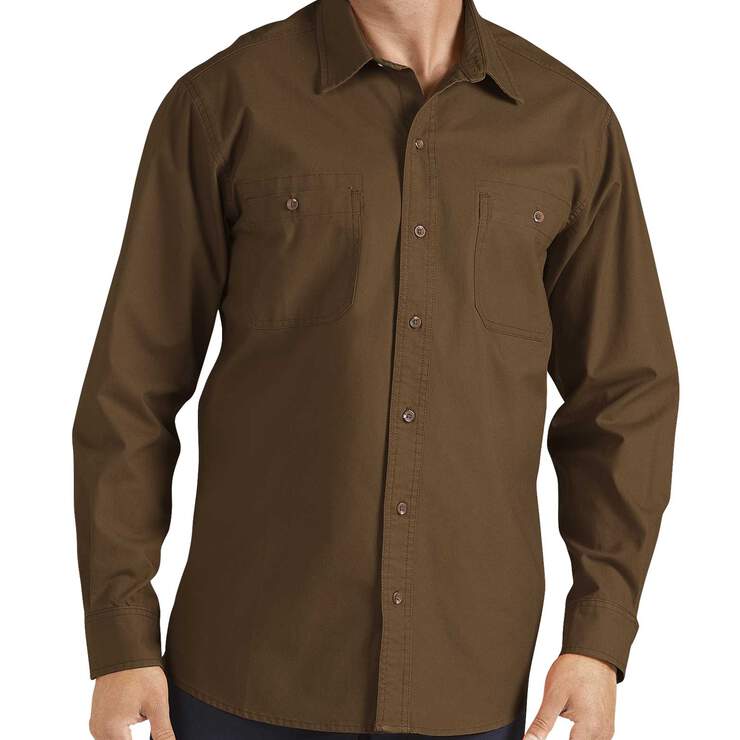 Long Sleeve Cotton Canvas Shirt - Rinsed Timber Brown (RTB) image number 1