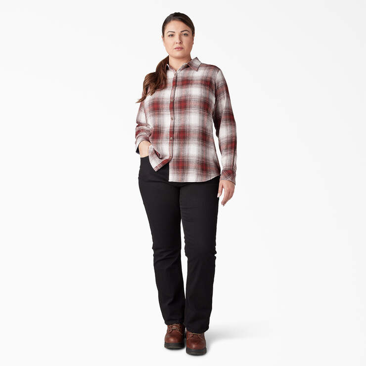 Women's Plus Long Sleeve Plaid Flannel Shirt - Fired Brick Ombre Plaid (C1X) image number 5