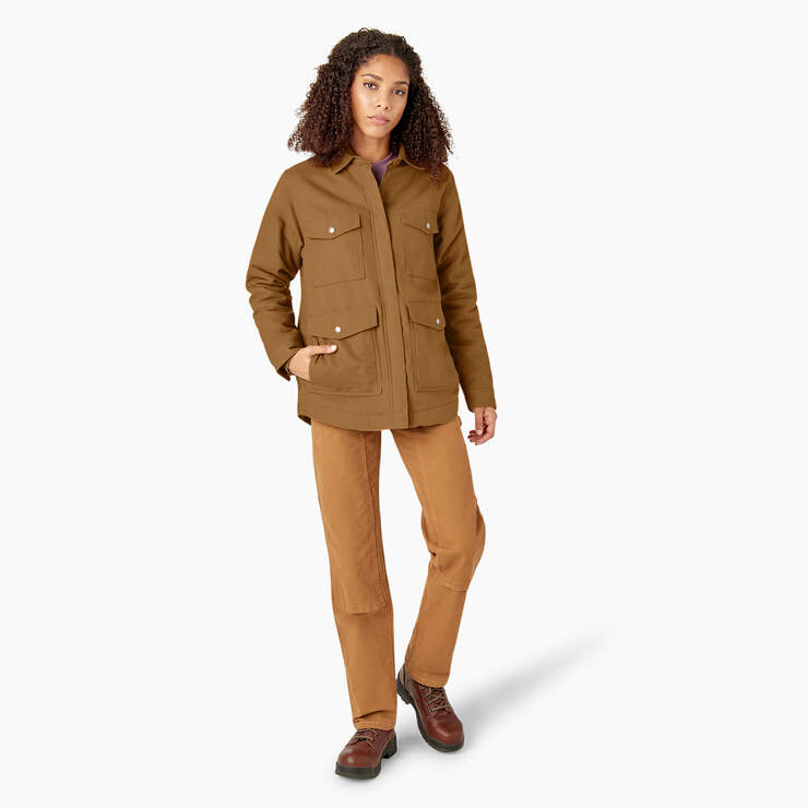 Women's Duck High Pile Fleece Lined Chore Coat - Brown Duck (BD) image number 5