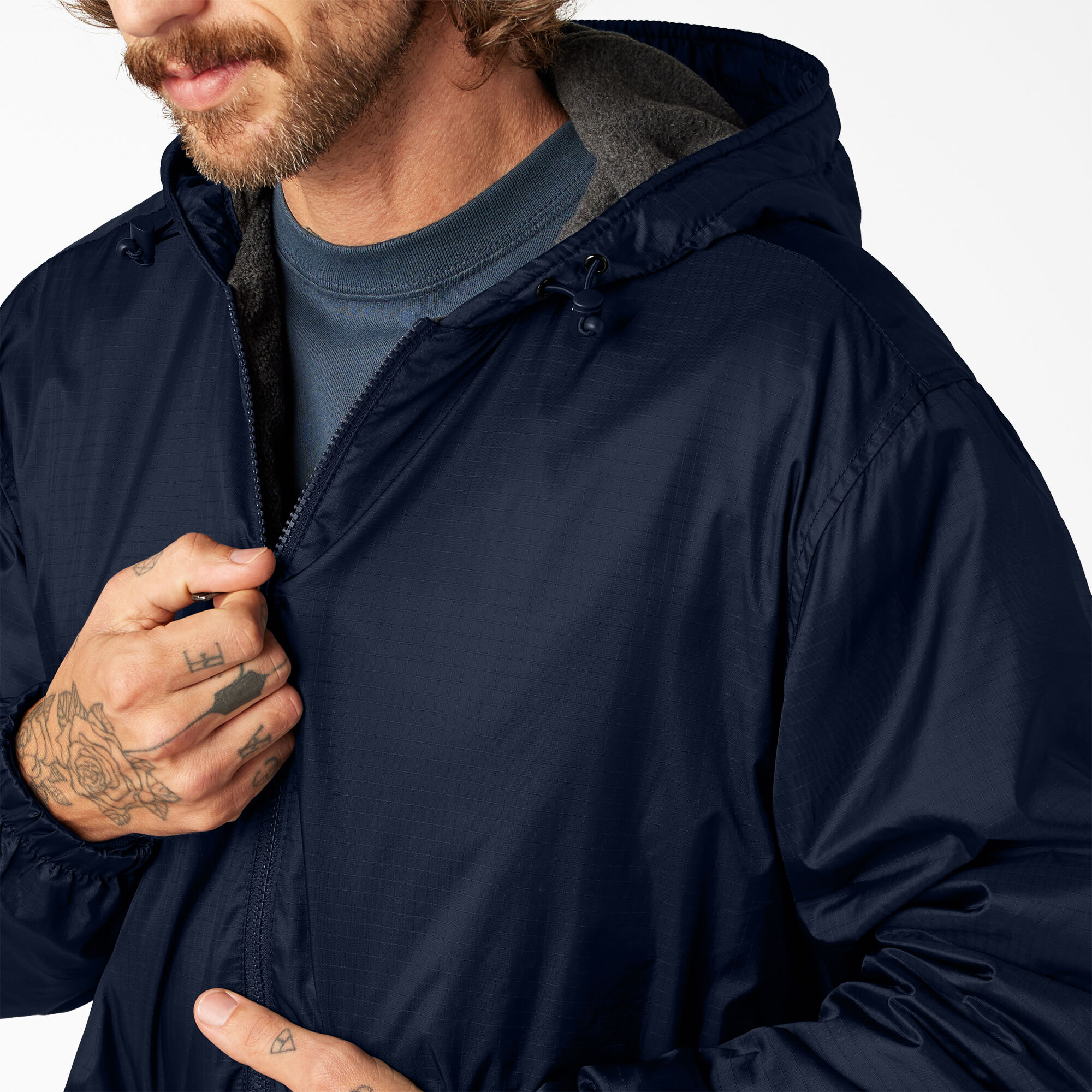 Fleece Lined Nylon Hooded Jacket
