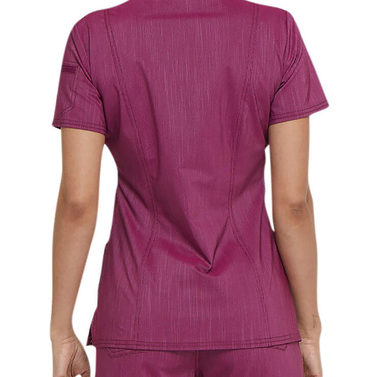 Women's Advance Two-Tone Twist V-Neck Scrub Top with Zipper Pocket - Sangria Red (SGR) image number 2