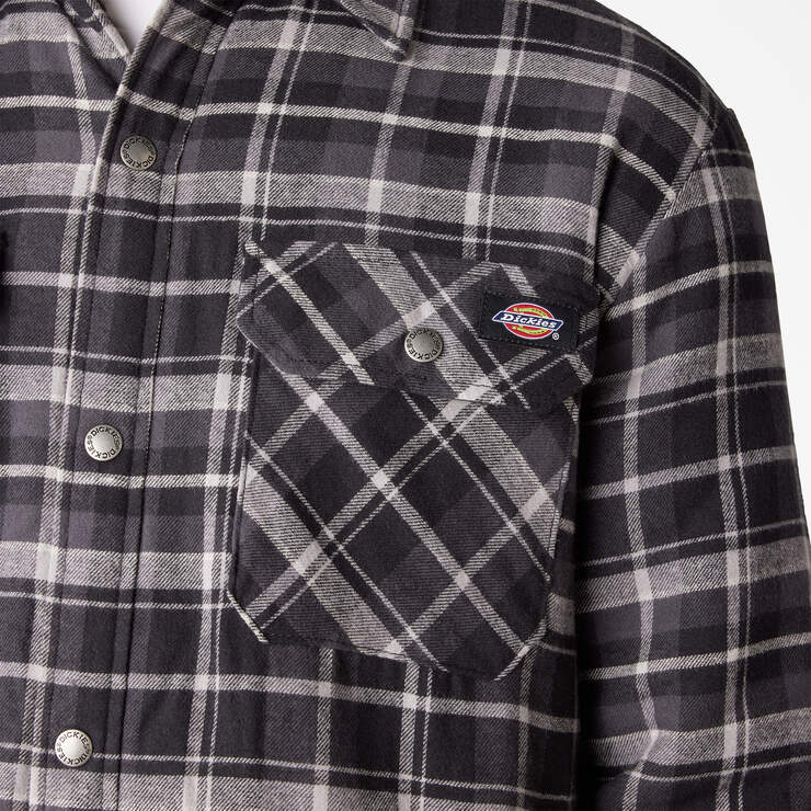 Water Repellent Fleece-Lined Flannel Shirt Jacket - Charcoal/Black Plaid (B1X) image number 8
