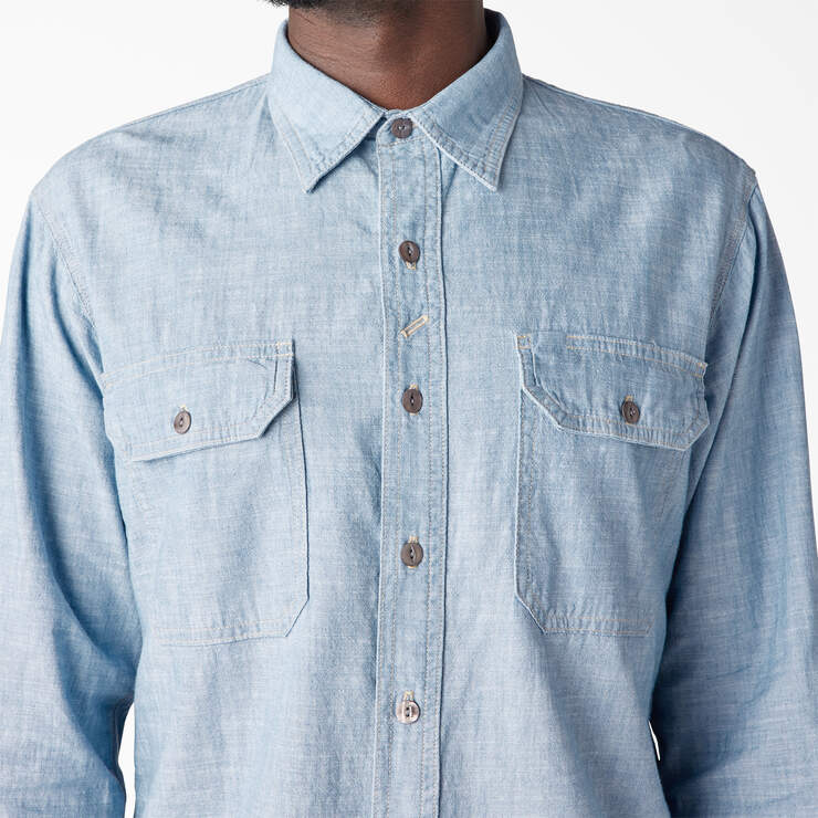 Dickies 1922 Long Sleeve Work Shirt - Bleach Blue Chambray (BBLC) image number 7