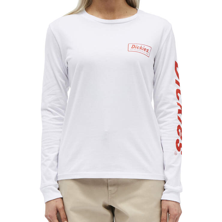 Dickies Girl Juniors' Logo Long Sleeve T-Shirt - Logo Red White (GD) image number 1