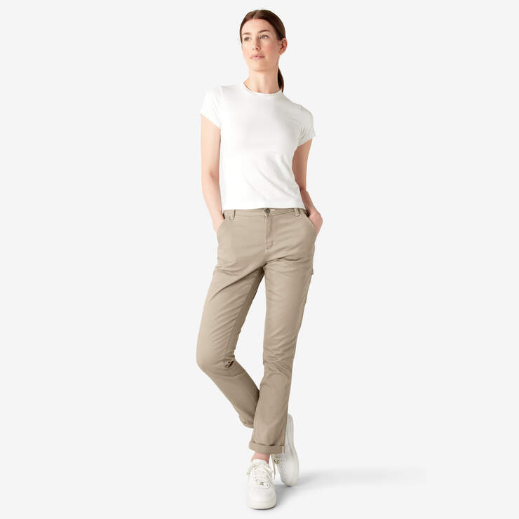 Women's Slim Straight Fit Roll Hem Carpenter Pants - Desert Sand (DS) image number 5