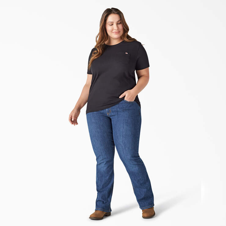 Women's Plus Heavyweight Short Sleeve Pocket T-Shirt - Black (BK) image number 3
