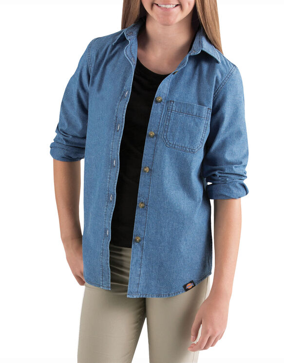 Girls' Long Sleeve Chambray Shirt, 7-20 - Light Blue Chambray (RLI)