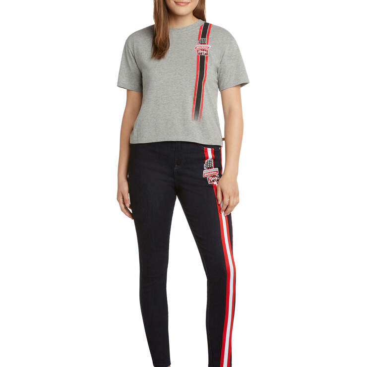 Dickies Girl Juniors' 5-Pocket Racer Striped Skinny Pants - Black (BK) image number 4
