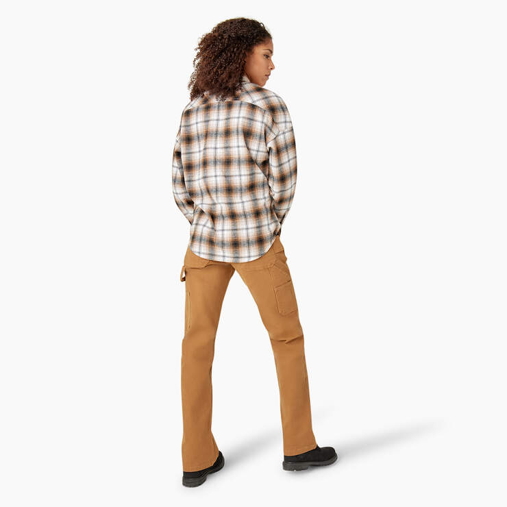 Women's Long Sleeve Flannel Shirt - Brown Duck/Black Ombre Plaid (WPB) image number 6