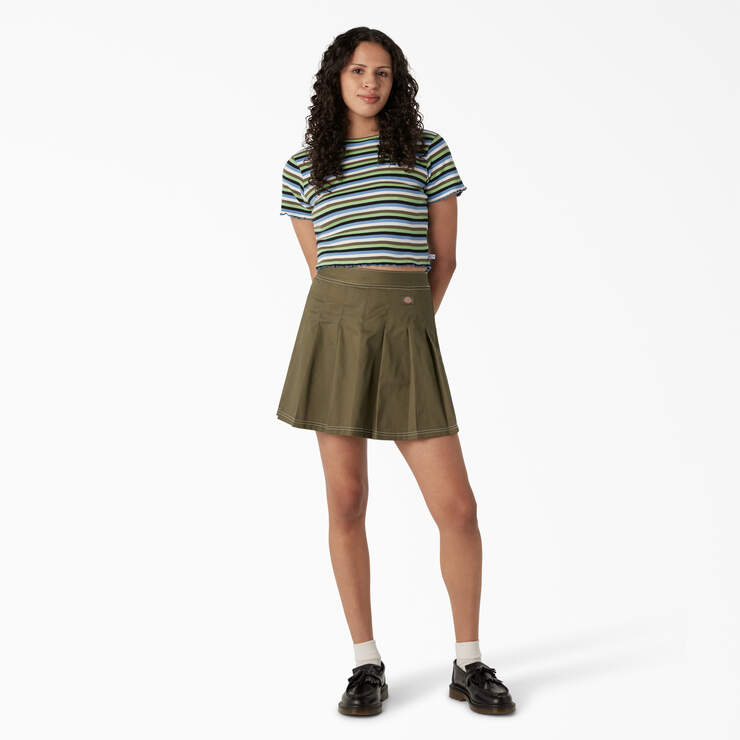 Women's Striped Cropped Baby T-Shirt - Mint/Military Explorer Stripe (NTS) image number 4