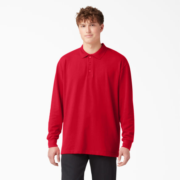 Adult Sized Long Sleeve Piqué Polo Shirt - Apple Red (LR)