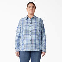 Women's Plus Long Sleeve Plaid Flannel Shirt - Clear Blue/Orchard Plaid (B2Y)