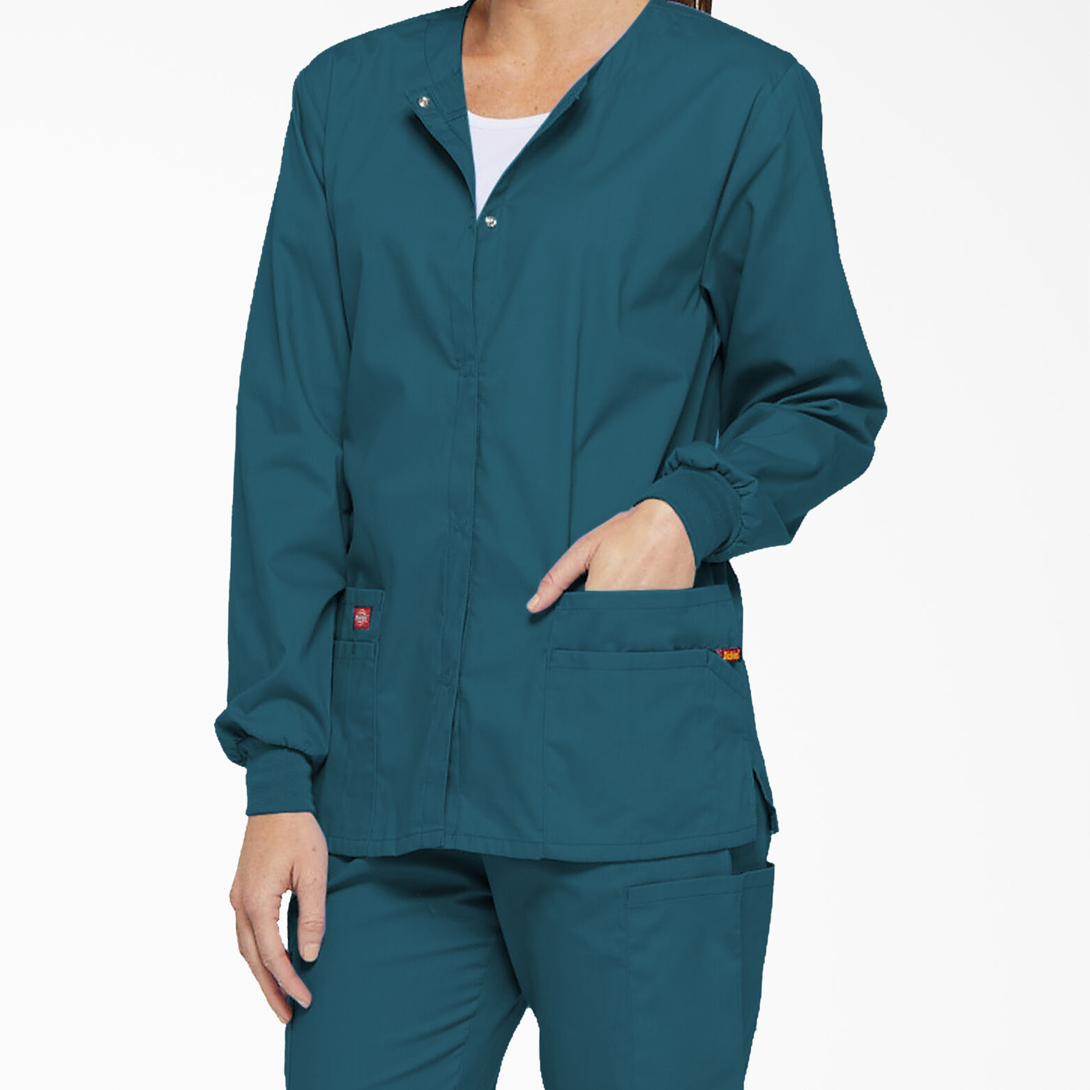 Women's EDS Signature Snap Front WarmUp Scrub Jacket , Caribbean Blue