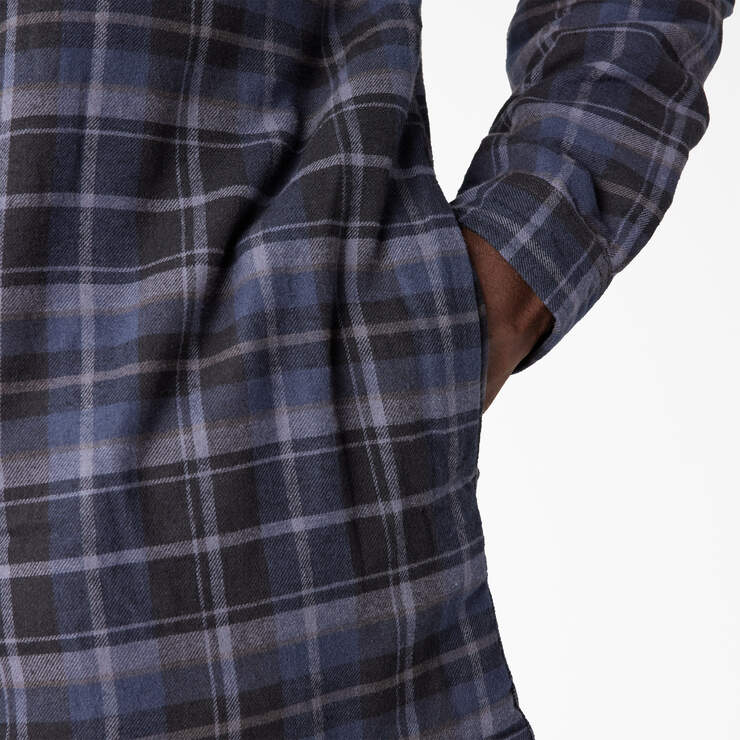 Water Repellent Fleece-Lined Flannel Shirt Jacket - Navy/Black Plaid (B2D) image number 9