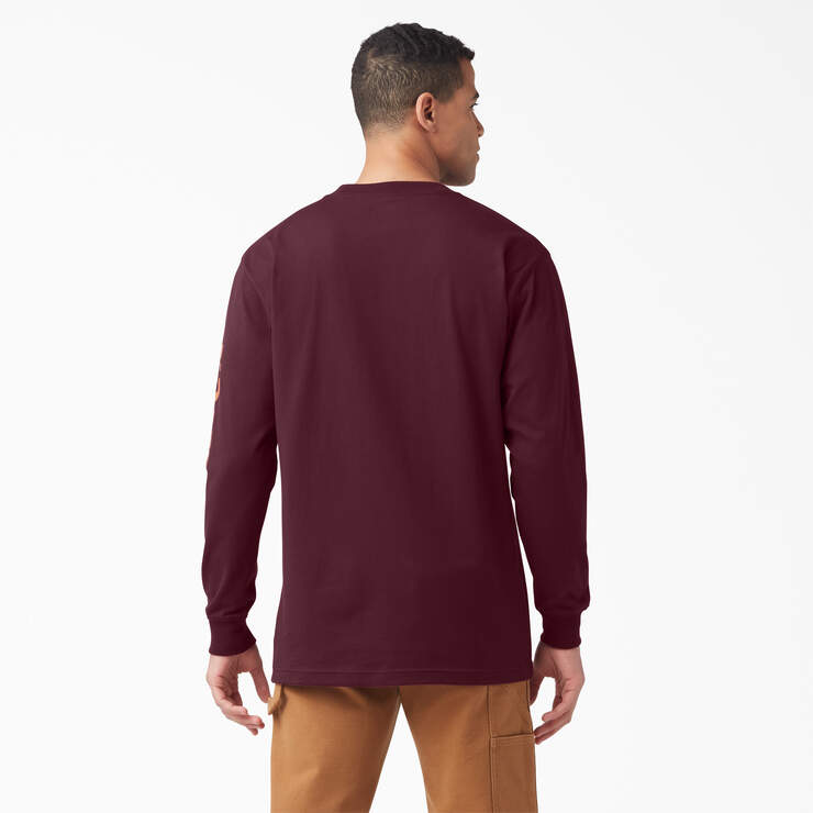 Logo Graphic Long Sleeve Pocket T-Shirt - Burgundy (BY) image number 2