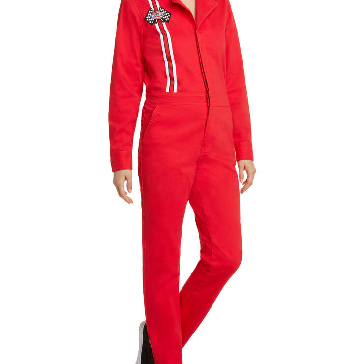 Dickies Girl Juniors' Racing Striped Button Front Coveralls - Red (RD) image number 3