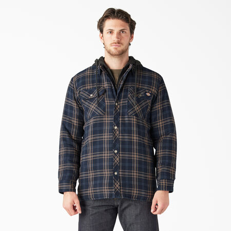 Relaxed Fit Icon Hooded Quilted Flannel Shirt Jacket - Dark Navy/Mushroom Plaid &#40;DPM&#41;