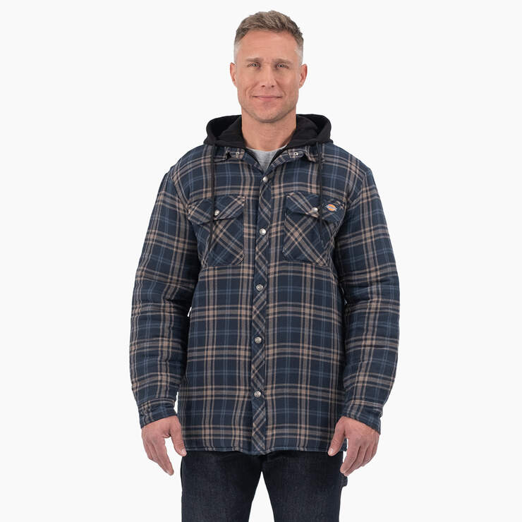 Flannel Hooded Shirt Jacket - Dark Navy/Mushroom Plaid (DPM) image number 1